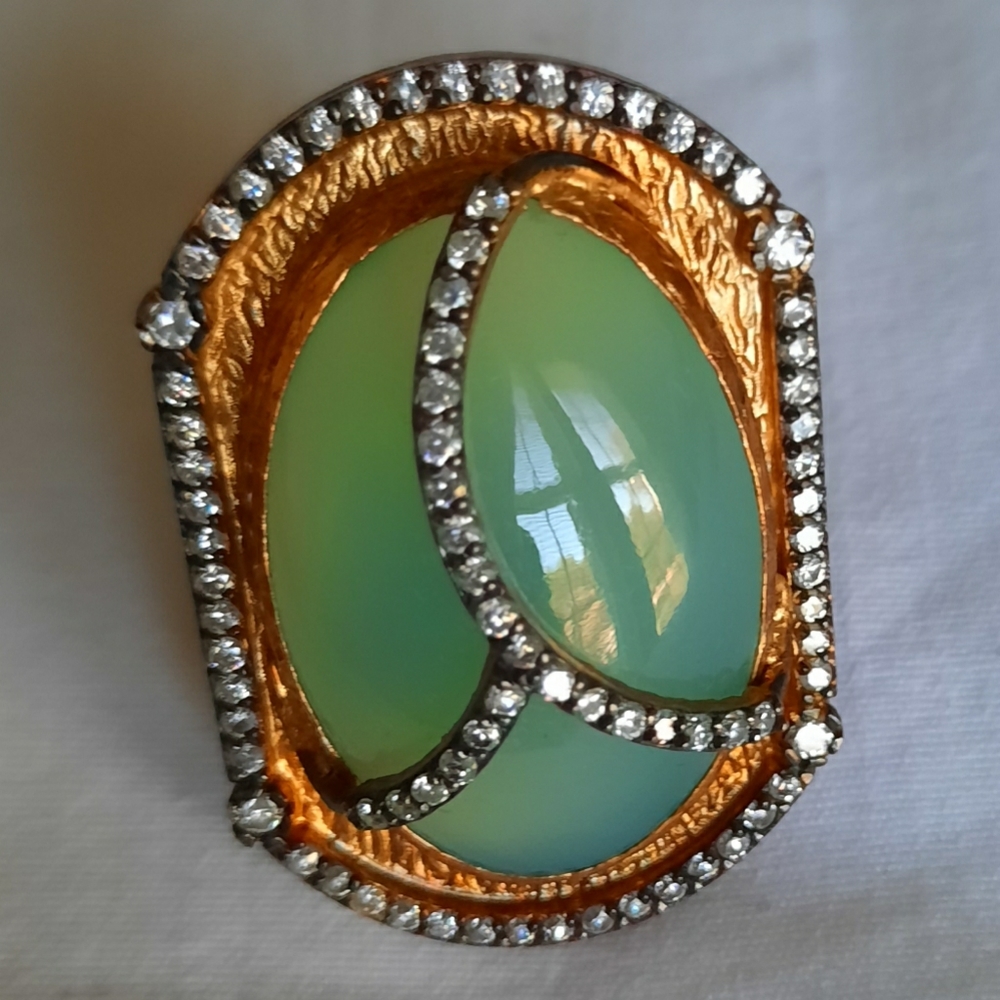 Chalcedony Gold $435 Vintage Ring 7 Blue Green